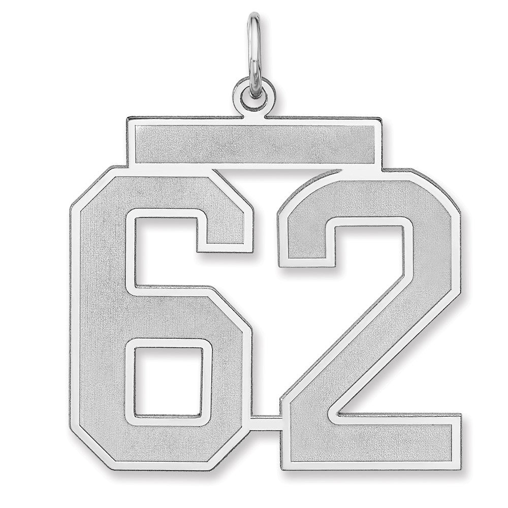 Sterling Silver, Jersey Collection, Extra Large Number 62 Pendant, Item P33459-62 by The Black Bow Jewelry Co.