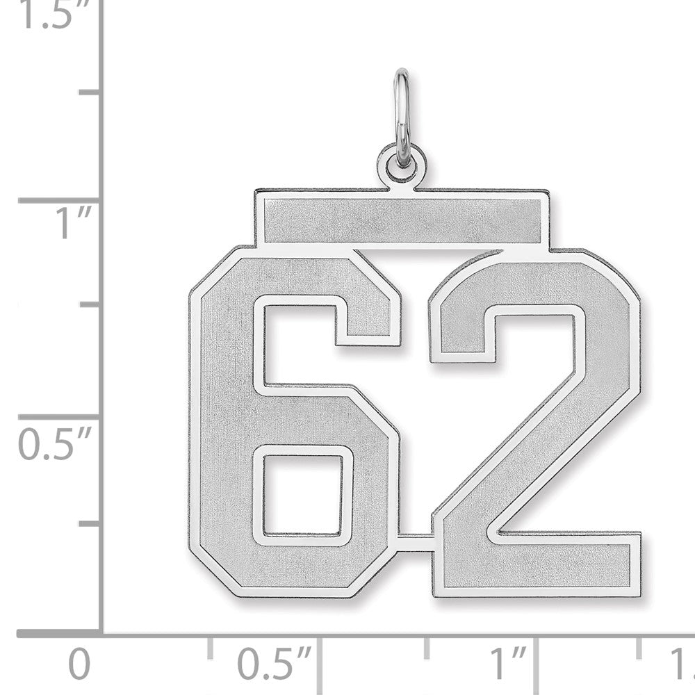 Alternate view of the Sterling Silver, Jersey Collection, Extra Large Number 62 Pendant by The Black Bow Jewelry Co.