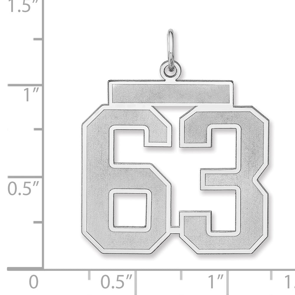 Alternate view of the Sterling Silver, Jersey Collection, Extra Large Number 63 Pendant by The Black Bow Jewelry Co.