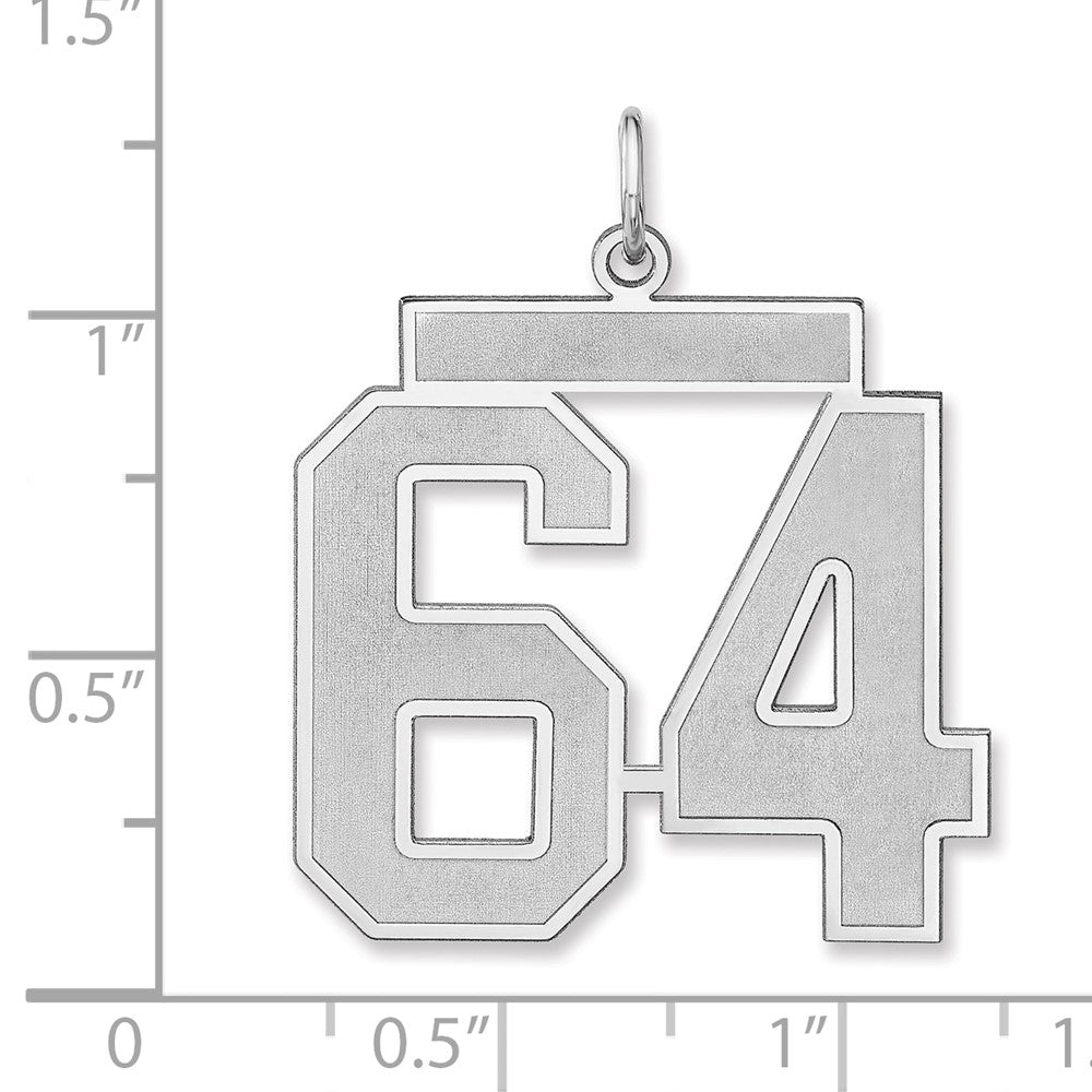Alternate view of the Sterling Silver, Jersey Collection, Extra Large Number 64 Pendant by The Black Bow Jewelry Co.