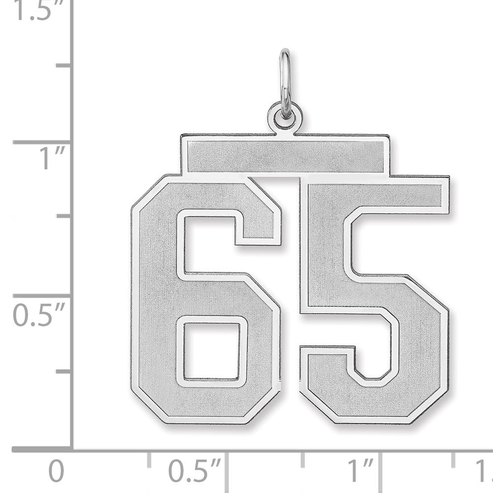 Alternate view of the Sterling Silver, Jersey Collection, Extra Large Number 65 Pendant by The Black Bow Jewelry Co.