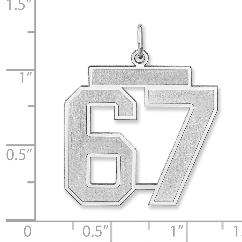 Alternate view of the Sterling Silver, Jersey Collection, Extra Large Number 67 Pendant by The Black Bow Jewelry Co.