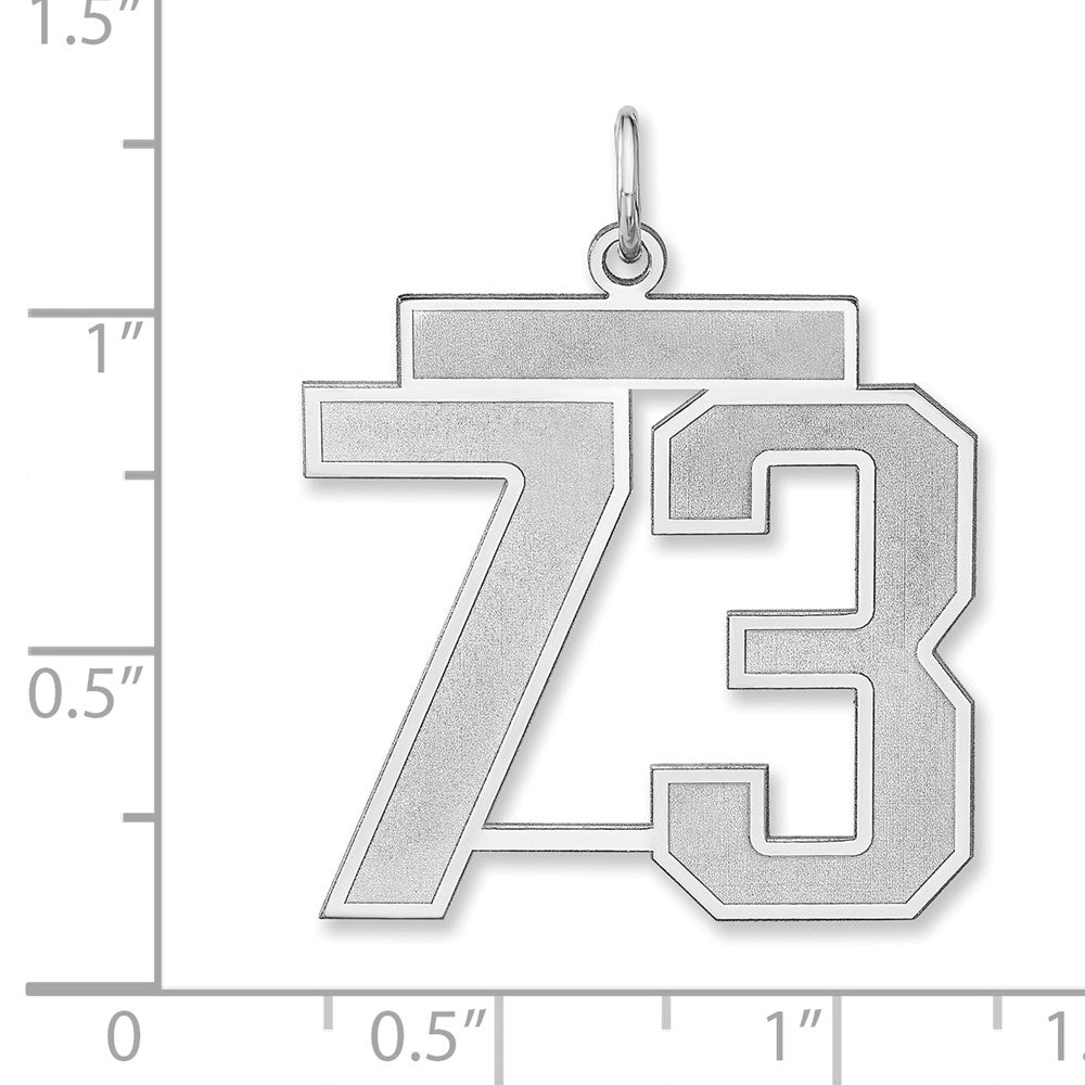Alternate view of the Sterling Silver, Jersey Collection, Extra Large Number 73 Pendant by The Black Bow Jewelry Co.
