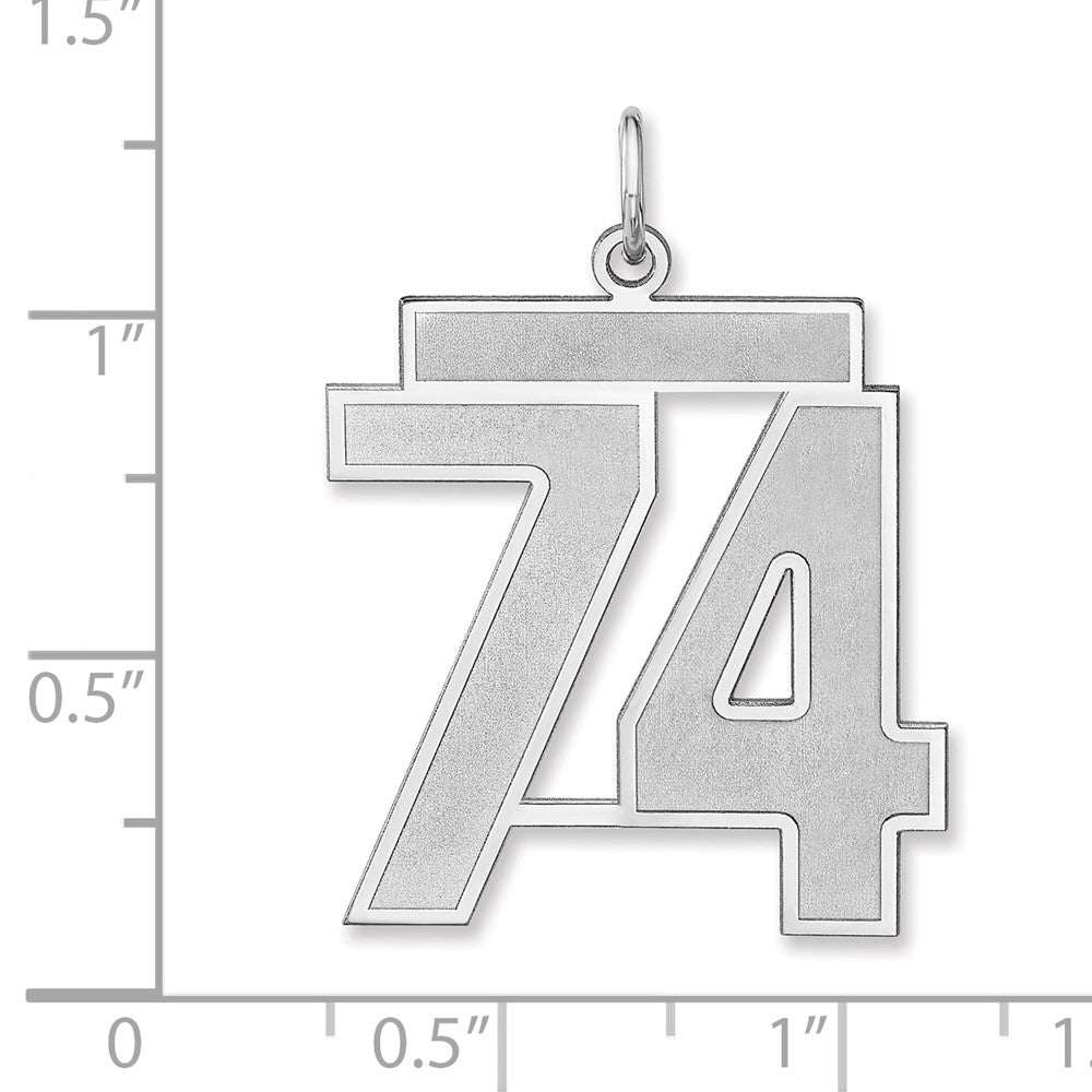 Alternate view of the Sterling Silver, Jersey Collection, Extra Large Number 74 Pendant by The Black Bow Jewelry Co.