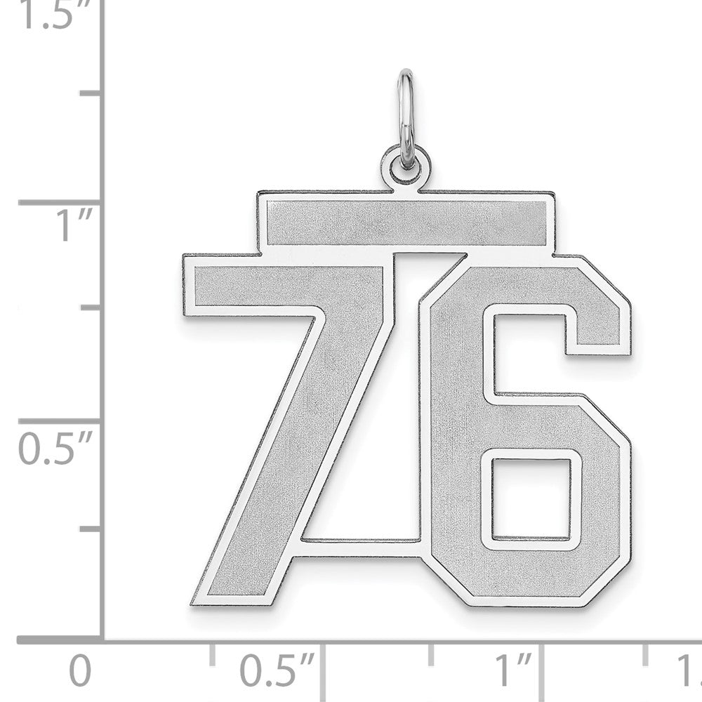 Alternate view of the Sterling Silver, Jersey Collection, Extra Large Number 76 Pendant by The Black Bow Jewelry Co.