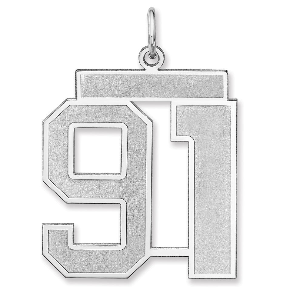 Sterling Silver, Jersey Collection, Extra Large Number 91 Pendant, Item P33459-91 by The Black Bow Jewelry Co.