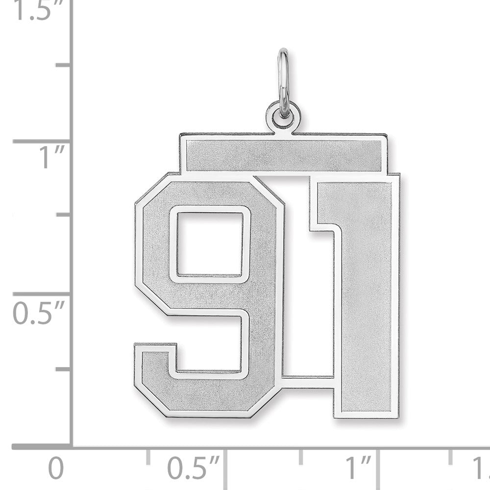 Alternate view of the Sterling Silver, Jersey Collection, Extra Large Number 91 Pendant by The Black Bow Jewelry Co.