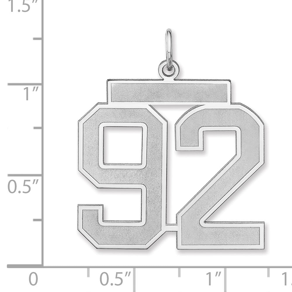 Alternate view of the Sterling Silver, Jersey Collection, Extra Large Number 92 Pendant by The Black Bow Jewelry Co.
