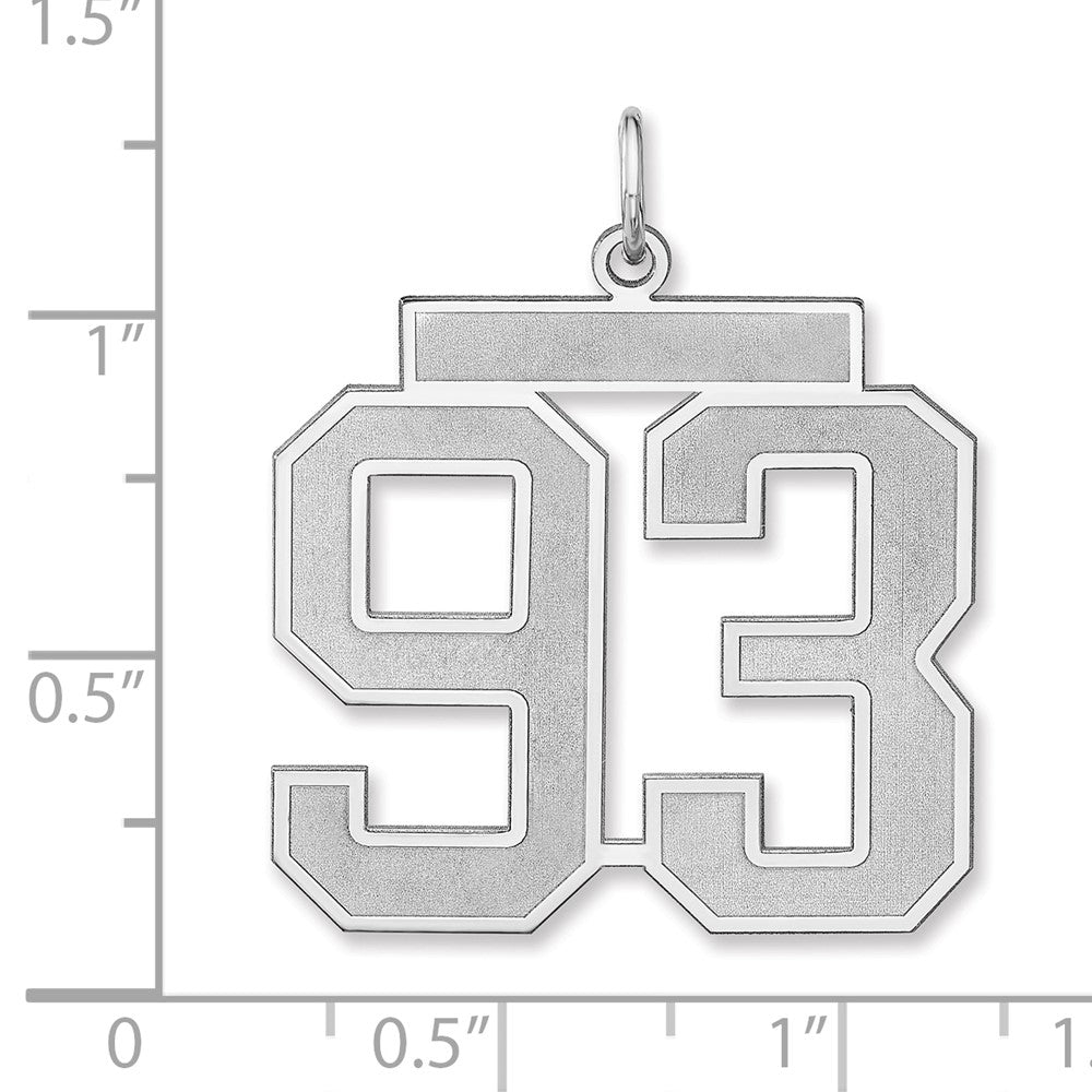 Alternate view of the Sterling Silver, Jersey Collection, Extra Large Number 93 Pendant by The Black Bow Jewelry Co.