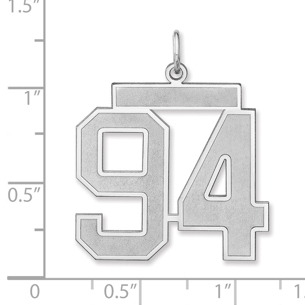 Alternate view of the Sterling Silver, Jersey Collection, Extra Large Number 94 Pendant by The Black Bow Jewelry Co.