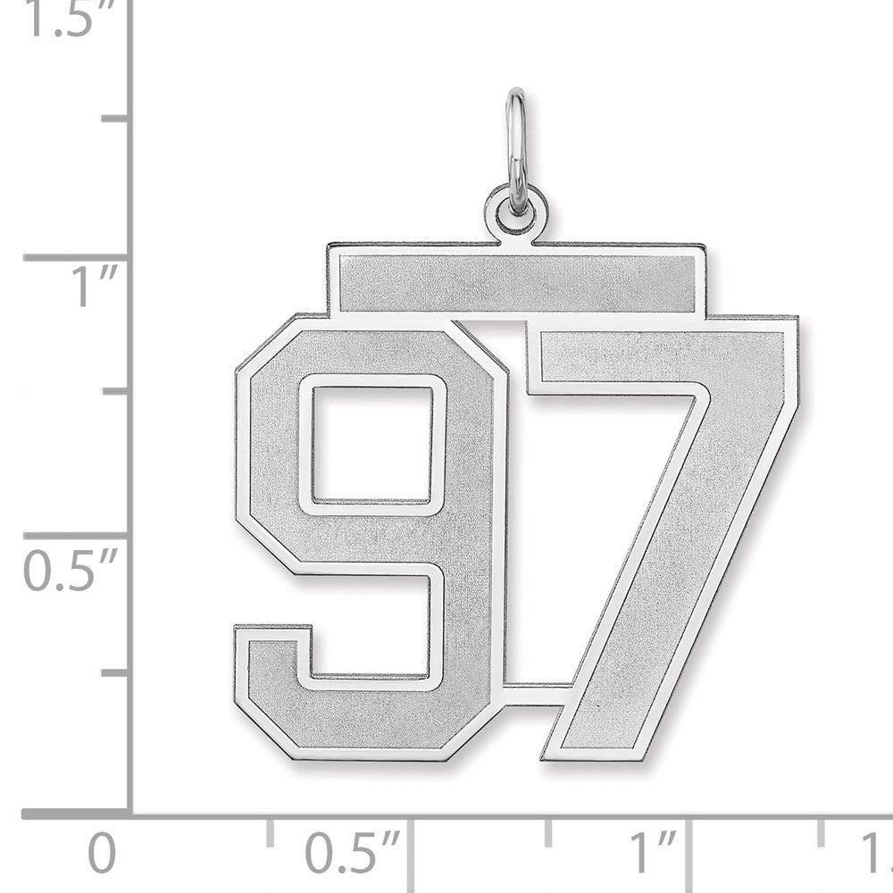 Alternate view of the Sterling Silver, Jersey Collection, Extra Large Number 97 Pendant by The Black Bow Jewelry Co.