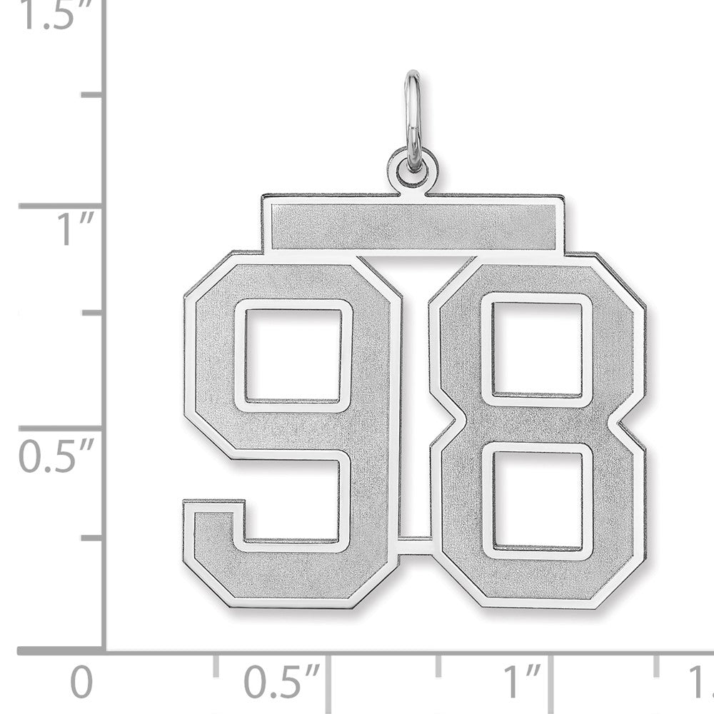 Alternate view of the Sterling Silver, Jersey Collection, Extra Large Number 98 Pendant by The Black Bow Jewelry Co.