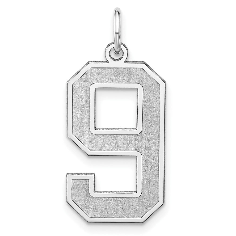 Sterling Silver, Jersey Collection, Extra Large Number 9 Pendant, Item P33459-9 by The Black Bow Jewelry Co.