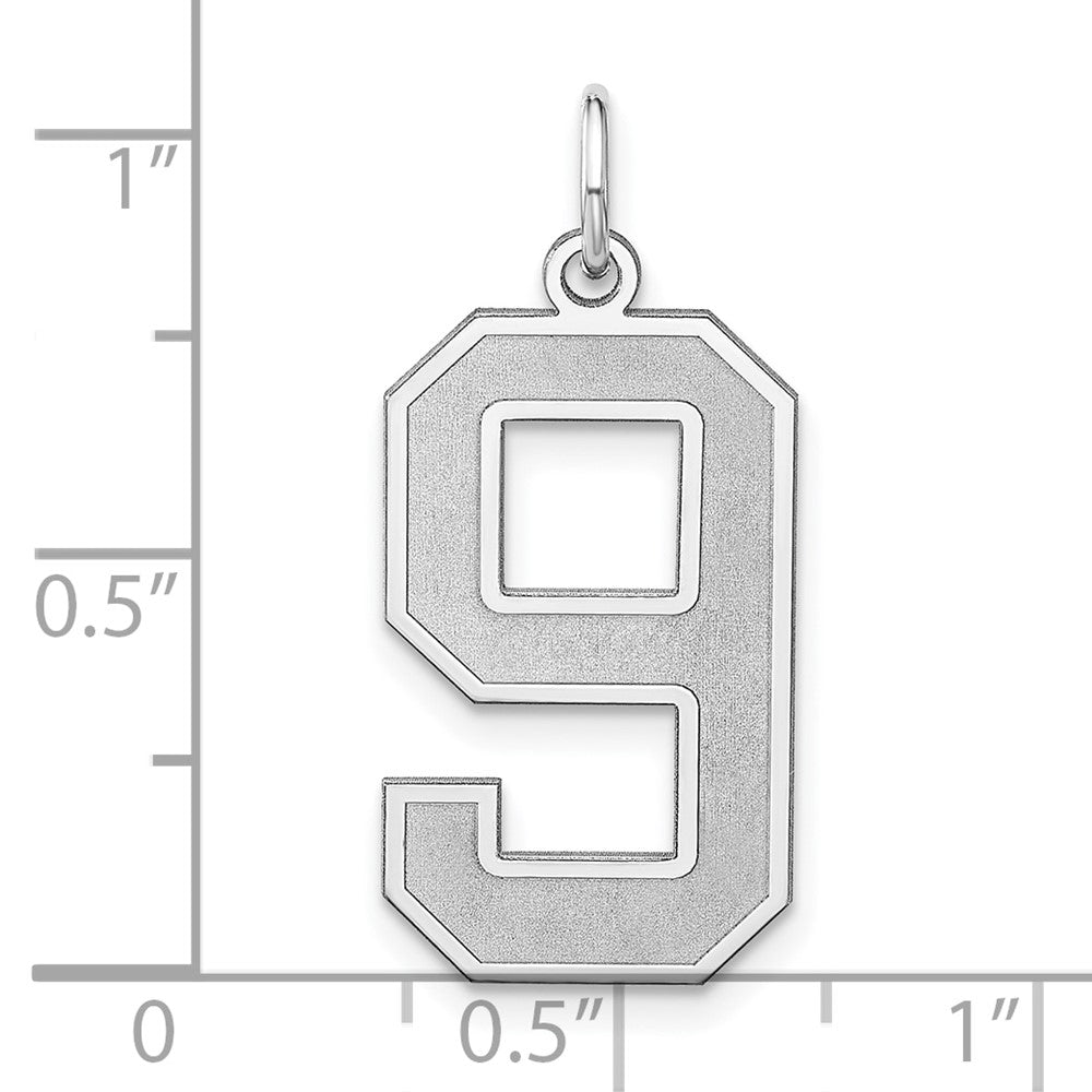 Alternate view of the Sterling Silver, Jersey Collection, Extra Large Number 9 Pendant by The Black Bow Jewelry Co.