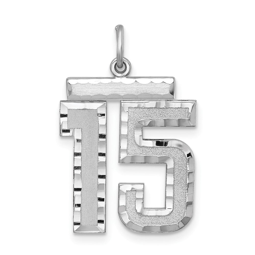 Sterling Silver, Varsity Collection, Large D/C Pendant, Number 15, Item P33460-15 by The Black Bow Jewelry Co.