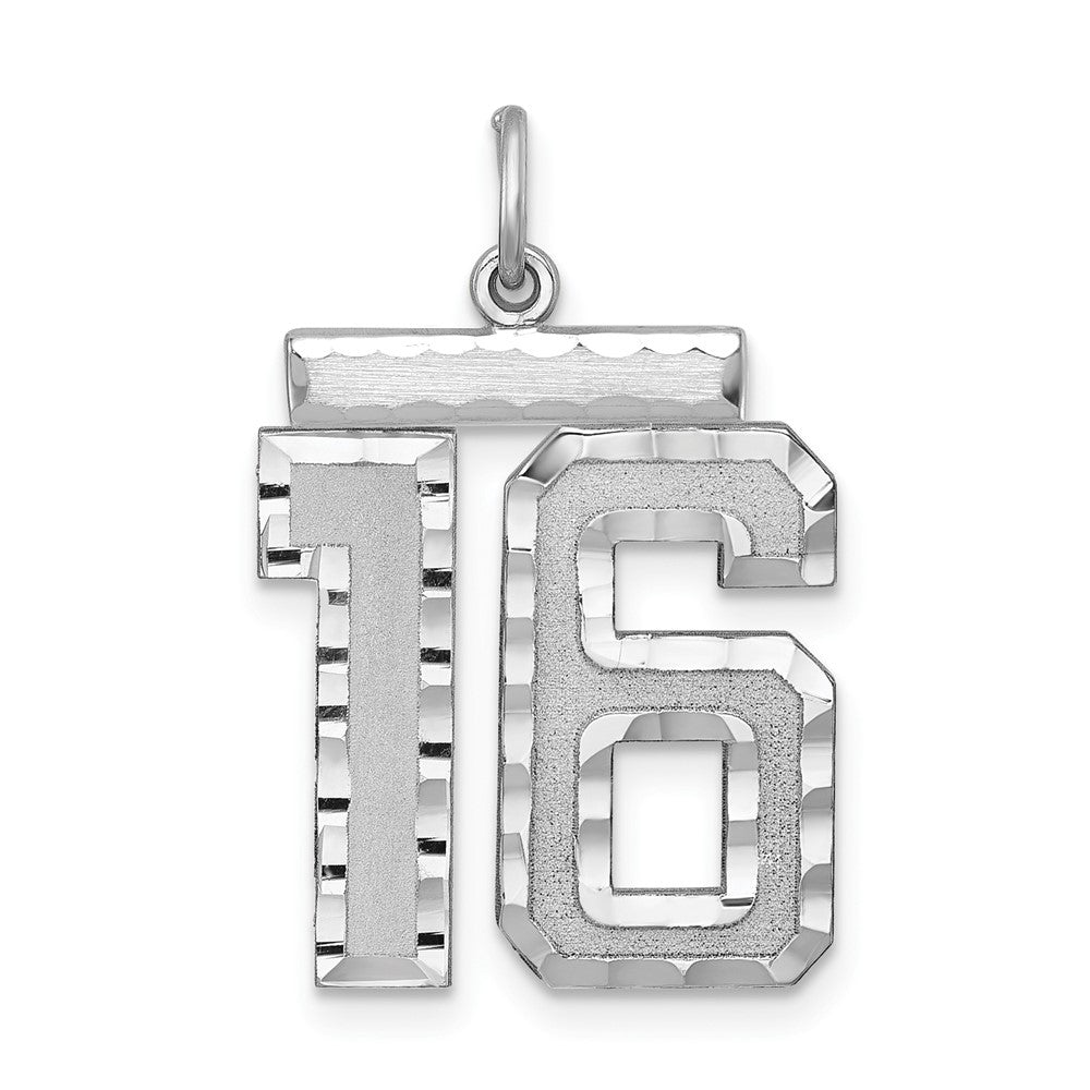 Sterling Silver, Varsity Collection, Large D/C Pendant, Number 16, Item P33460-16 by The Black Bow Jewelry Co.
