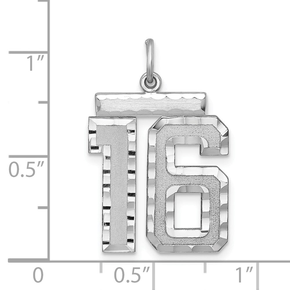 Alternate view of the Sterling Silver, Varsity Collection, Large D/C Pendant, Number 16 by The Black Bow Jewelry Co.