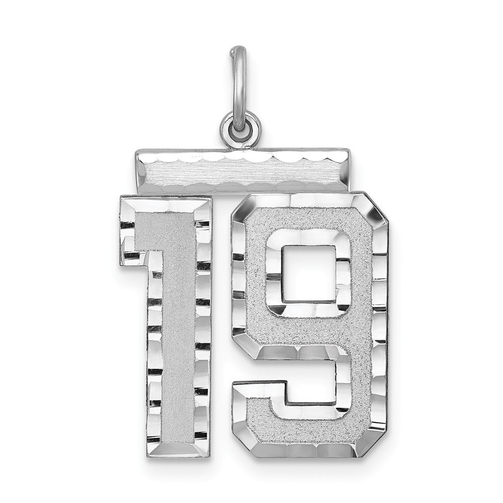 Sterling Silver, Varsity Collection, Large D/C Pendant, Number 19, Item P33460-19 by The Black Bow Jewelry Co.