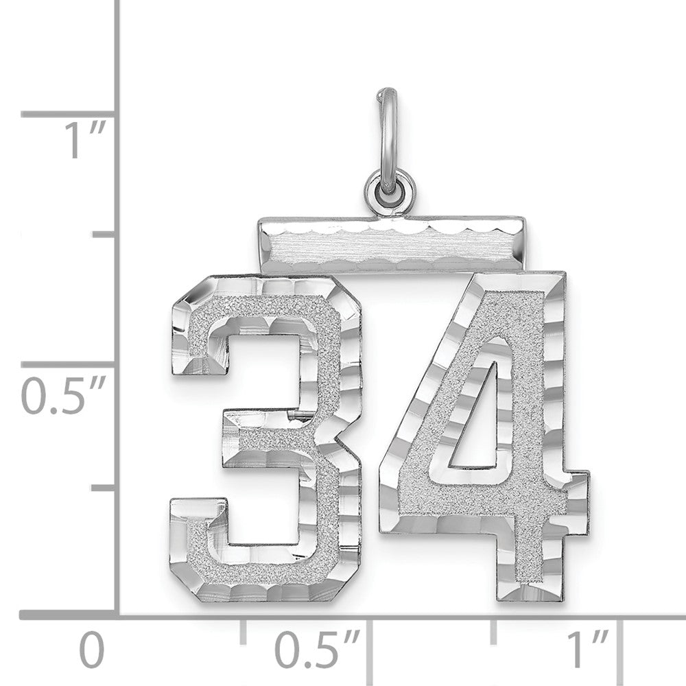 Alternate view of the Sterling Silver, Varsity Collection, Large D/C Pendant, Number 34 by The Black Bow Jewelry Co.