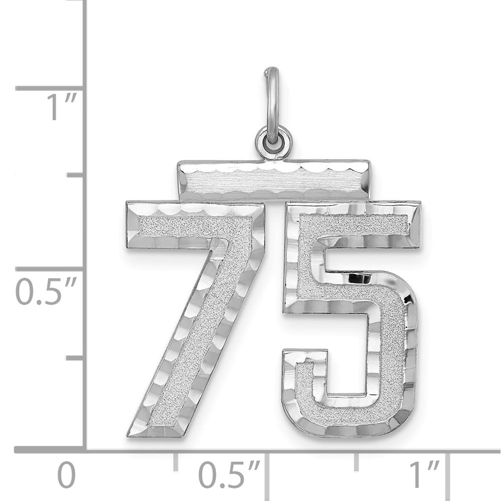Alternate view of the Sterling Silver, Varsity Collection, Large D/C Pendant, Number 75 by The Black Bow Jewelry Co.