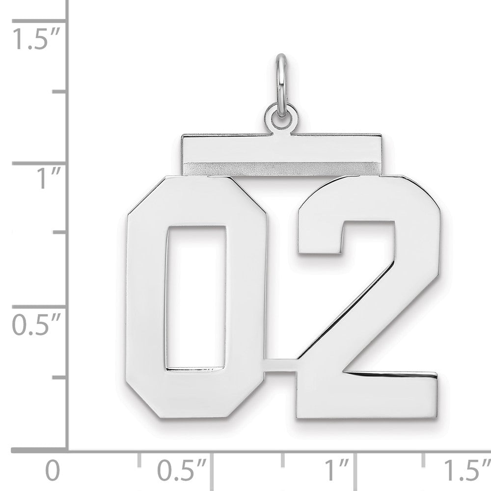 Alternate view of the Sterling Silver, Athletic Collection, XL Polished Number 02 Pendant by The Black Bow Jewelry Co.