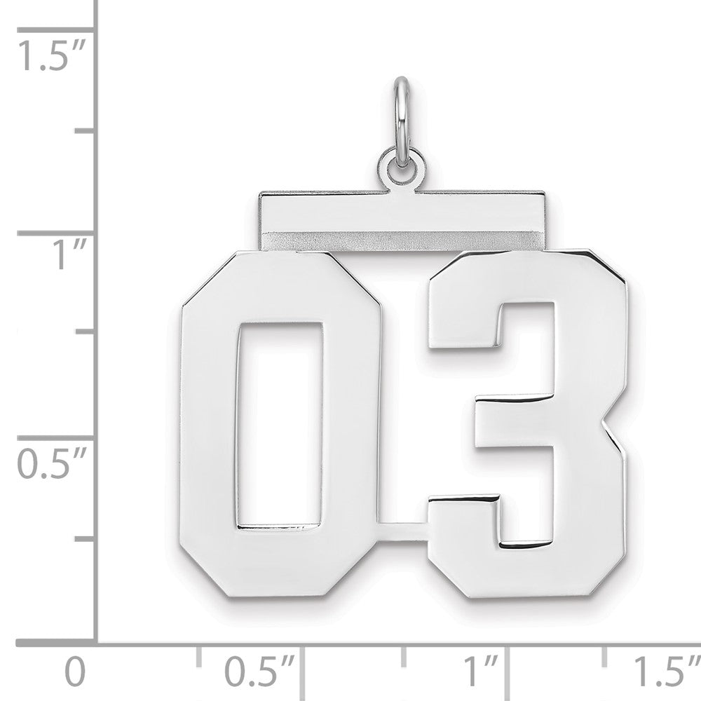 Alternate view of the Sterling Silver, Athletic Collection, XL Polished Number 03 Pendant by The Black Bow Jewelry Co.