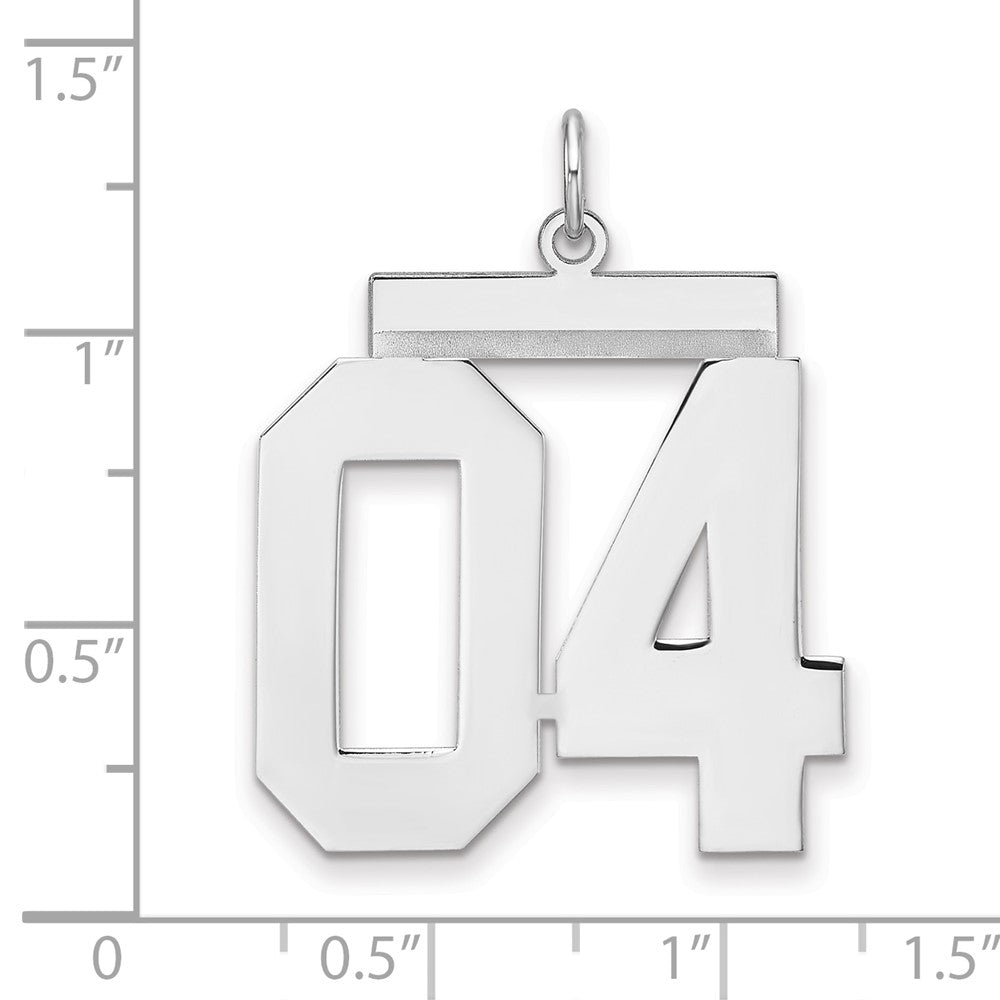 Alternate view of the Sterling Silver, Athletic Collection, XL Polished Number 04 Pendant by The Black Bow Jewelry Co.