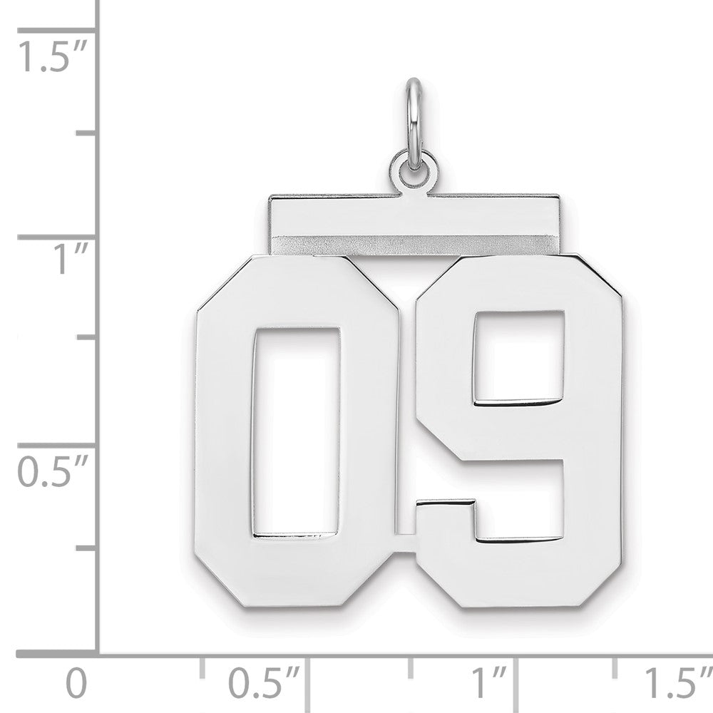 Alternate view of the Sterling Silver, Athletic Collection, XL Polished Number 09 Pendant by The Black Bow Jewelry Co.