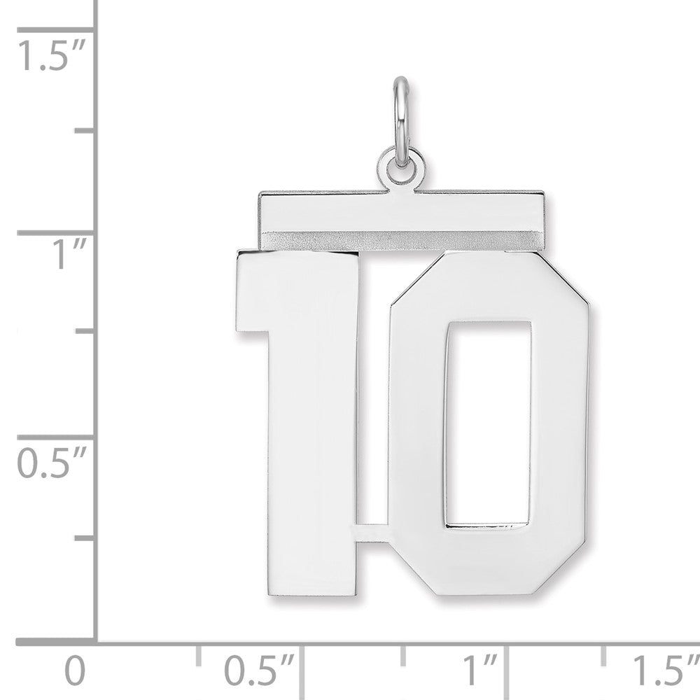 Alternate view of the Sterling Silver, Athletic Collection, XL Polished Number 10 Pendant by The Black Bow Jewelry Co.
