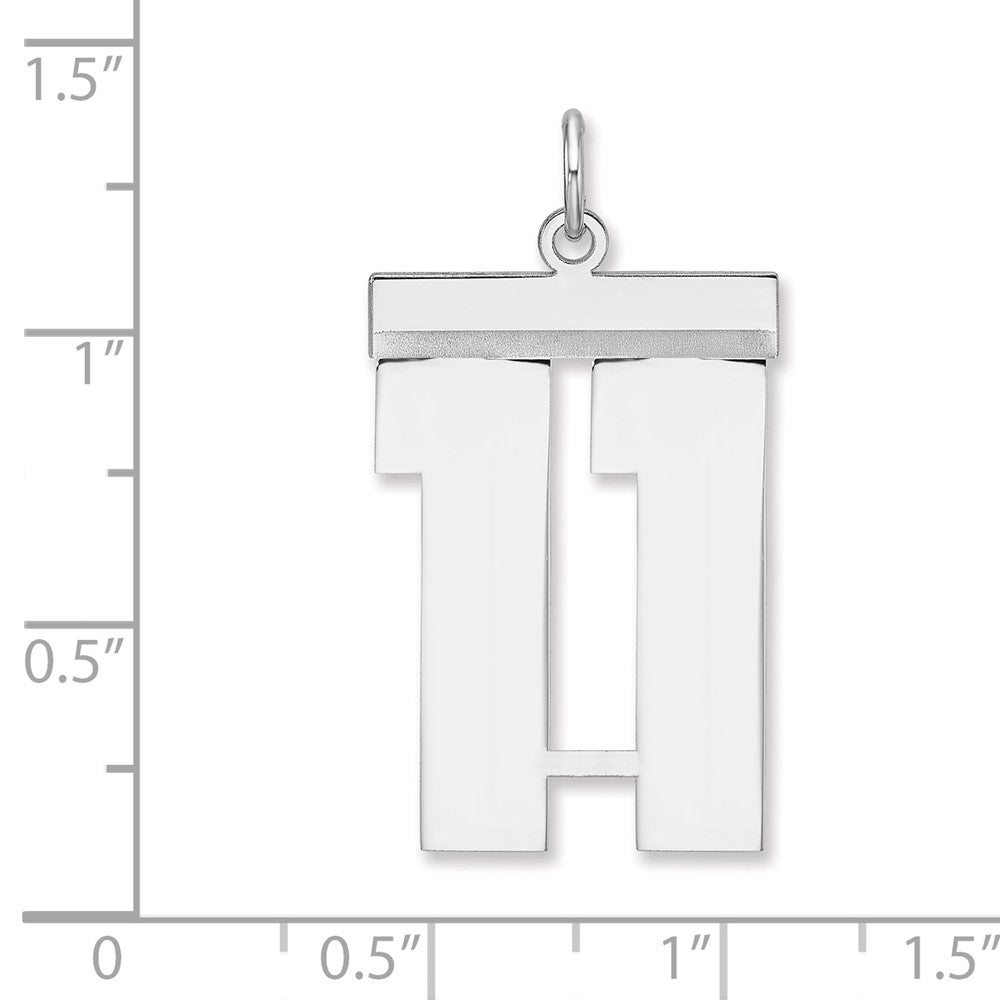 Alternate view of the Sterling Silver, Athletic Collection, XL Polished Number 11 Pendant by The Black Bow Jewelry Co.