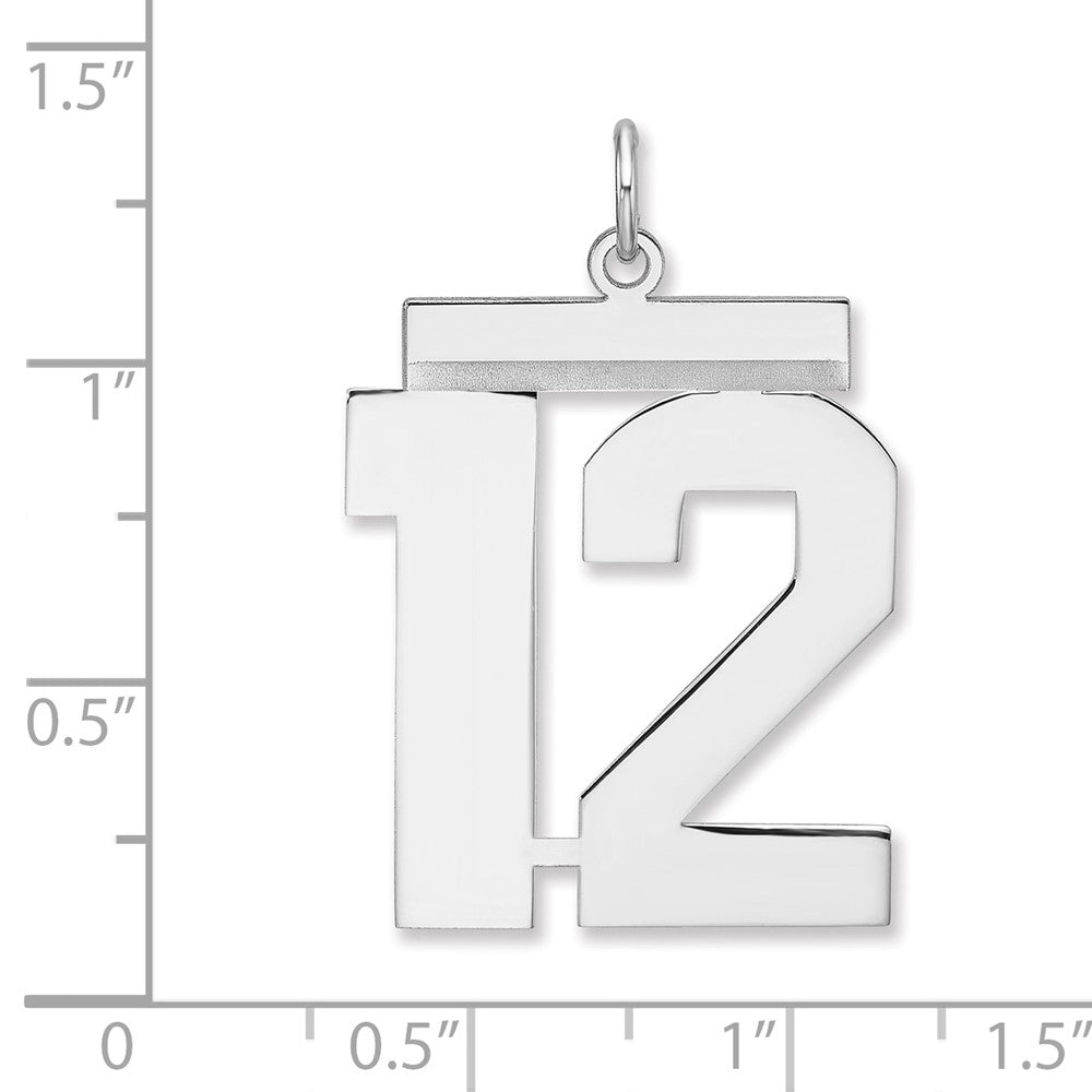 Alternate view of the Sterling Silver, Athletic Collection, XL Polished Number 12 Pendant by The Black Bow Jewelry Co.
