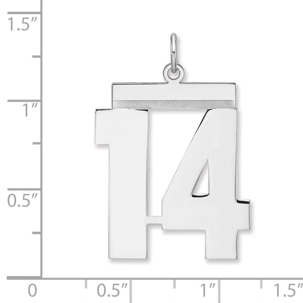 Alternate view of the Sterling Silver, Athletic Collection, XL Polished Number 14 Pendant by The Black Bow Jewelry Co.