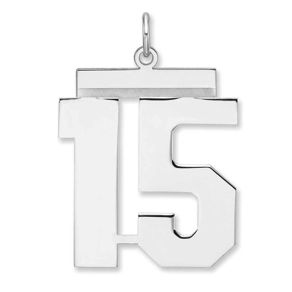 Sterling Silver, Athletic Collection, XL Polished Number 15 Pendant, Item P33461-15 by The Black Bow Jewelry Co.