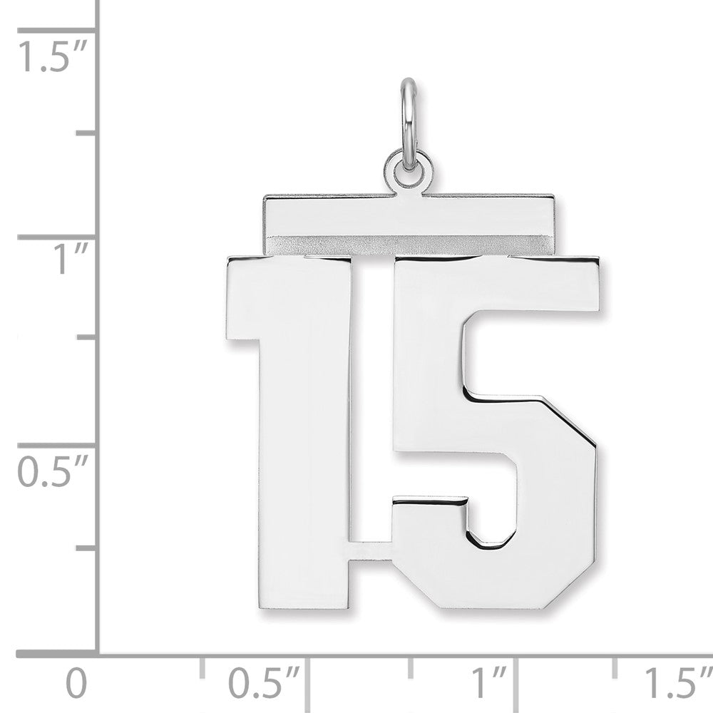 Alternate view of the Sterling Silver, Athletic Collection, XL Polished Number 15 Pendant by The Black Bow Jewelry Co.