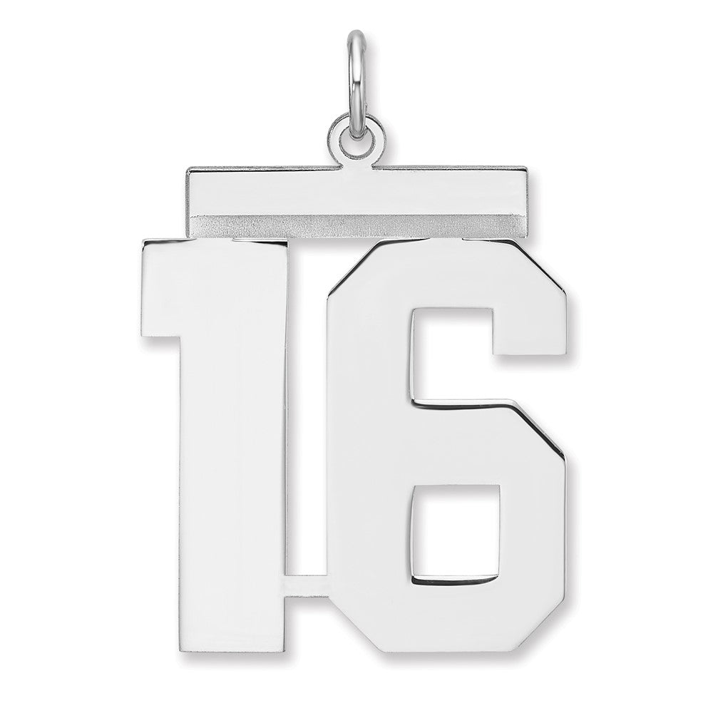 Sterling Silver, Athletic Collection, XL Polished Number 16 Pendant, Item P33461-16 by The Black Bow Jewelry Co.