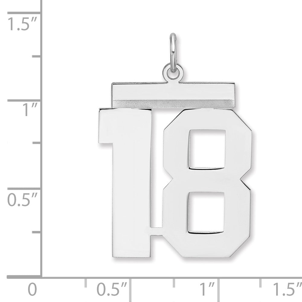 Alternate view of the Sterling Silver, Athletic Collection, XL Polished Number 18 Pendant by The Black Bow Jewelry Co.
