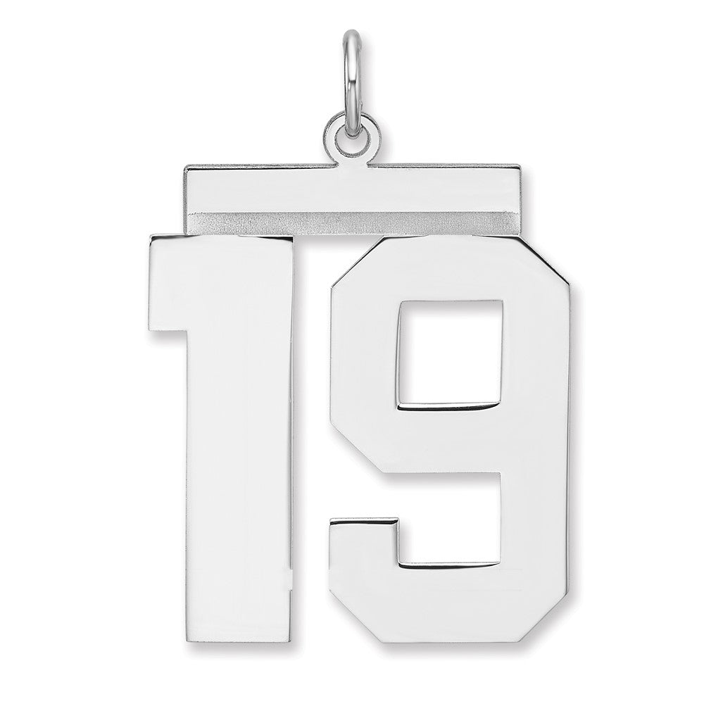 Sterling Silver, Athletic Collection, XL Polished Number 19 Pendant, Item P33461-19 by The Black Bow Jewelry Co.