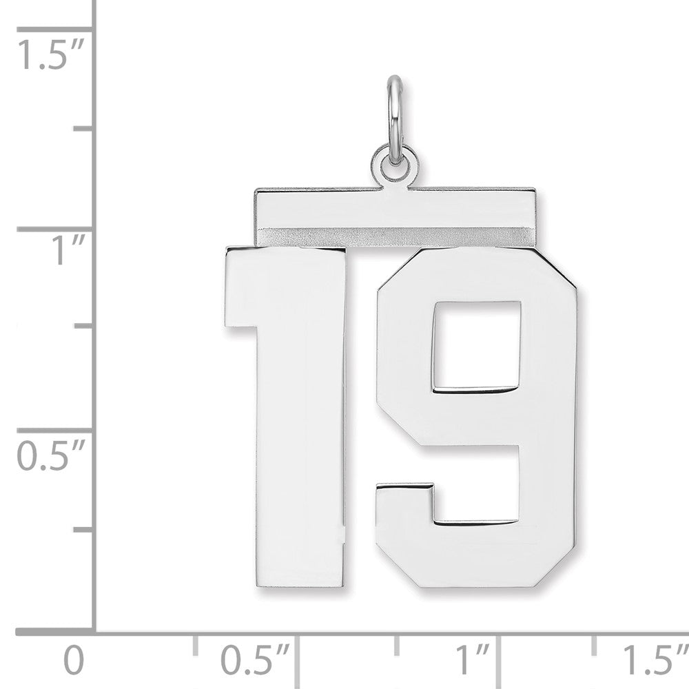 Alternate view of the Sterling Silver, Athletic Collection, XL Polished Number 19 Pendant by The Black Bow Jewelry Co.