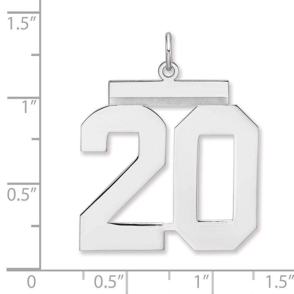 Alternate view of the Sterling Silver, Athletic Collection, XL Polished Number 20 Pendant by The Black Bow Jewelry Co.