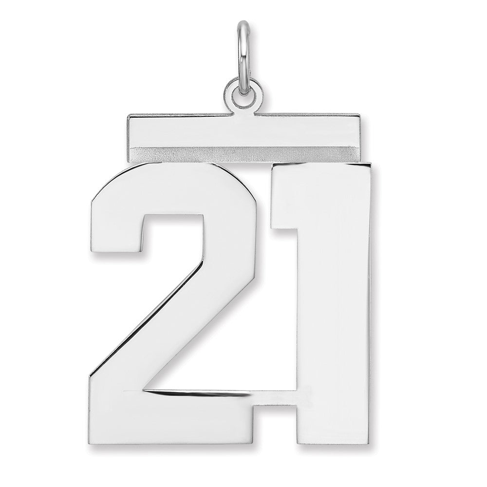 Sterling Silver, Athletic Collection, XL Polished Number 21 Pendant, Item P33461-21 by The Black Bow Jewelry Co.
