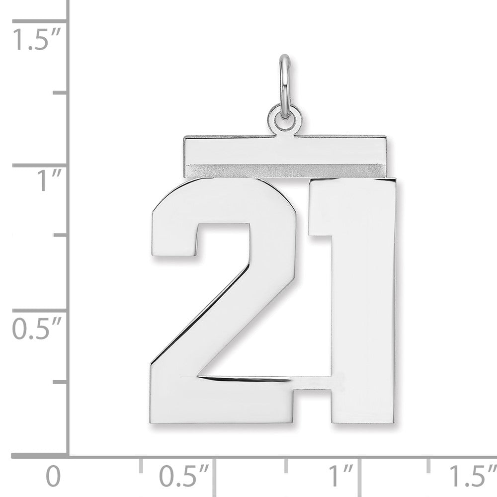 Alternate view of the Sterling Silver, Athletic Collection, XL Polished Number 21 Pendant by The Black Bow Jewelry Co.