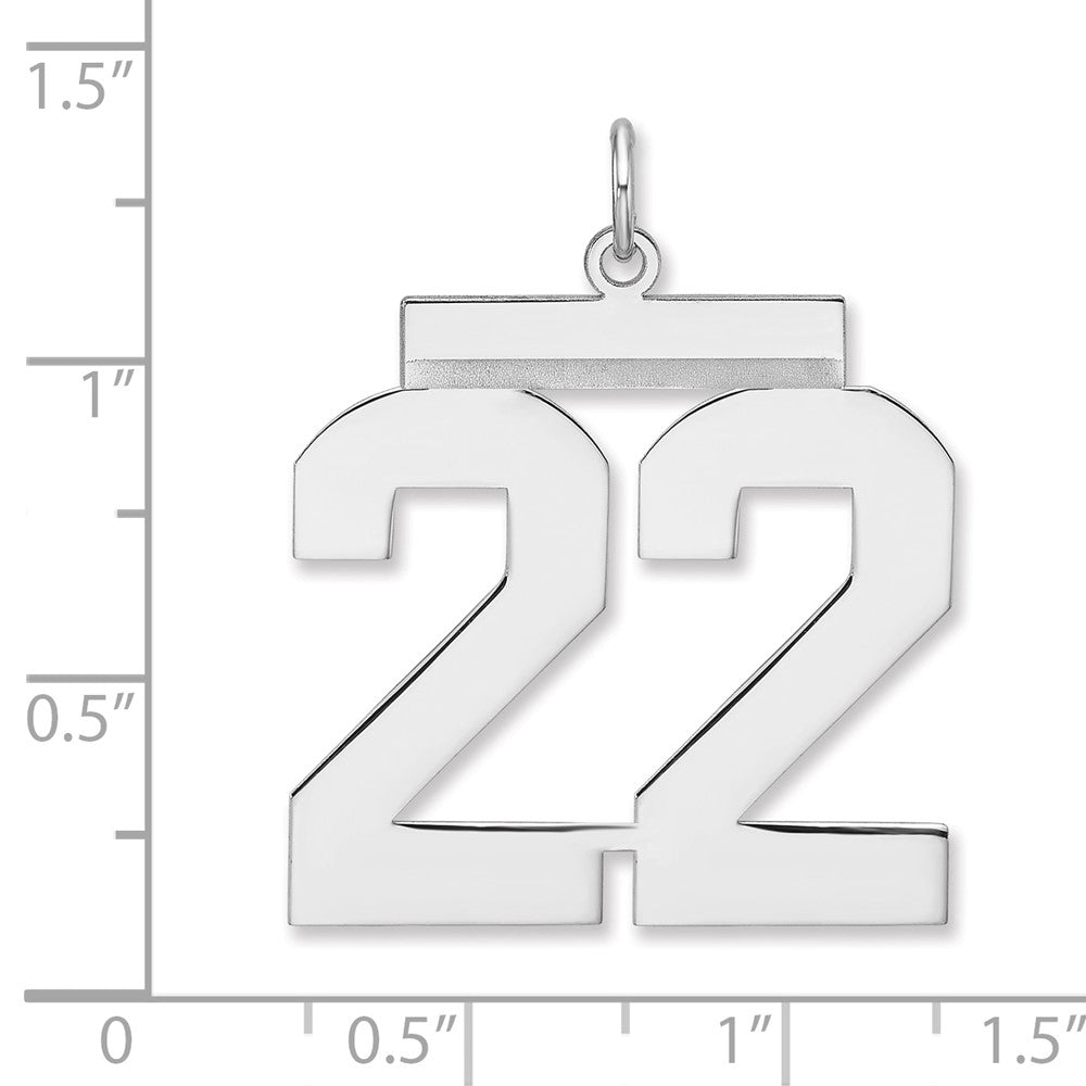 Alternate view of the Sterling Silver, Athletic Collection, XL Polished Number 22 Pendant by The Black Bow Jewelry Co.