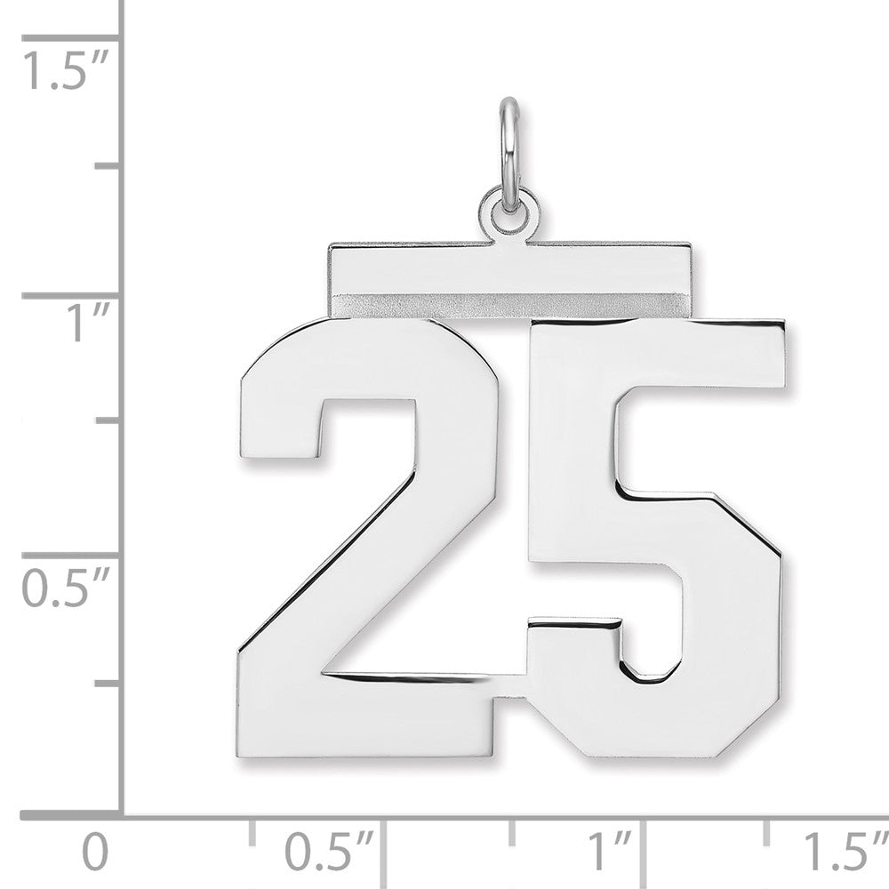 Alternate view of the Sterling Silver, Athletic Collection, XL Polished Number 25 Pendant by The Black Bow Jewelry Co.