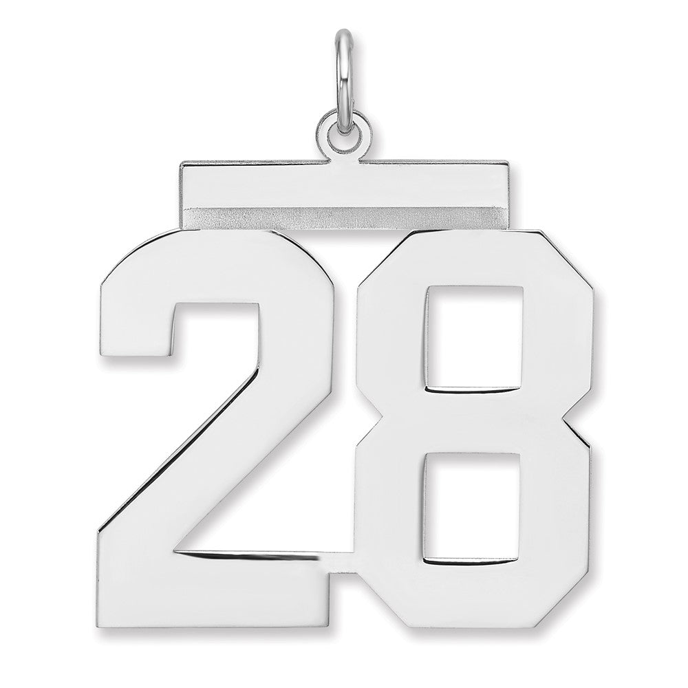 Sterling Silver, Athletic Collection, XL Polished Number 28 Pendant, Item P33461-28 by The Black Bow Jewelry Co.