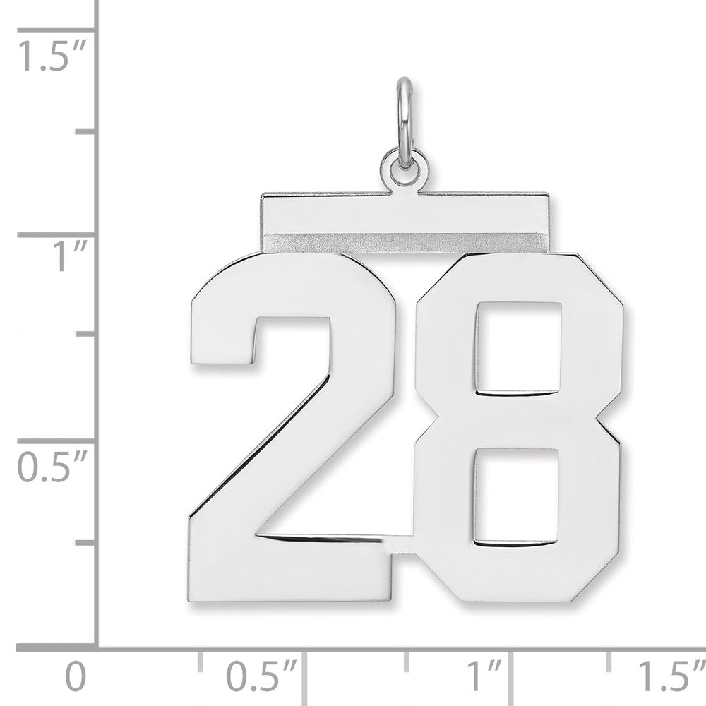Alternate view of the Sterling Silver, Athletic Collection, XL Polished Number 28 Pendant by The Black Bow Jewelry Co.