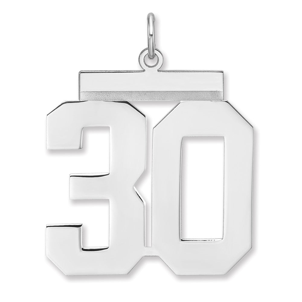 Sterling Silver, Athletic Collection, XL Polished Number 30 Pendant, Item P33461-30 by The Black Bow Jewelry Co.