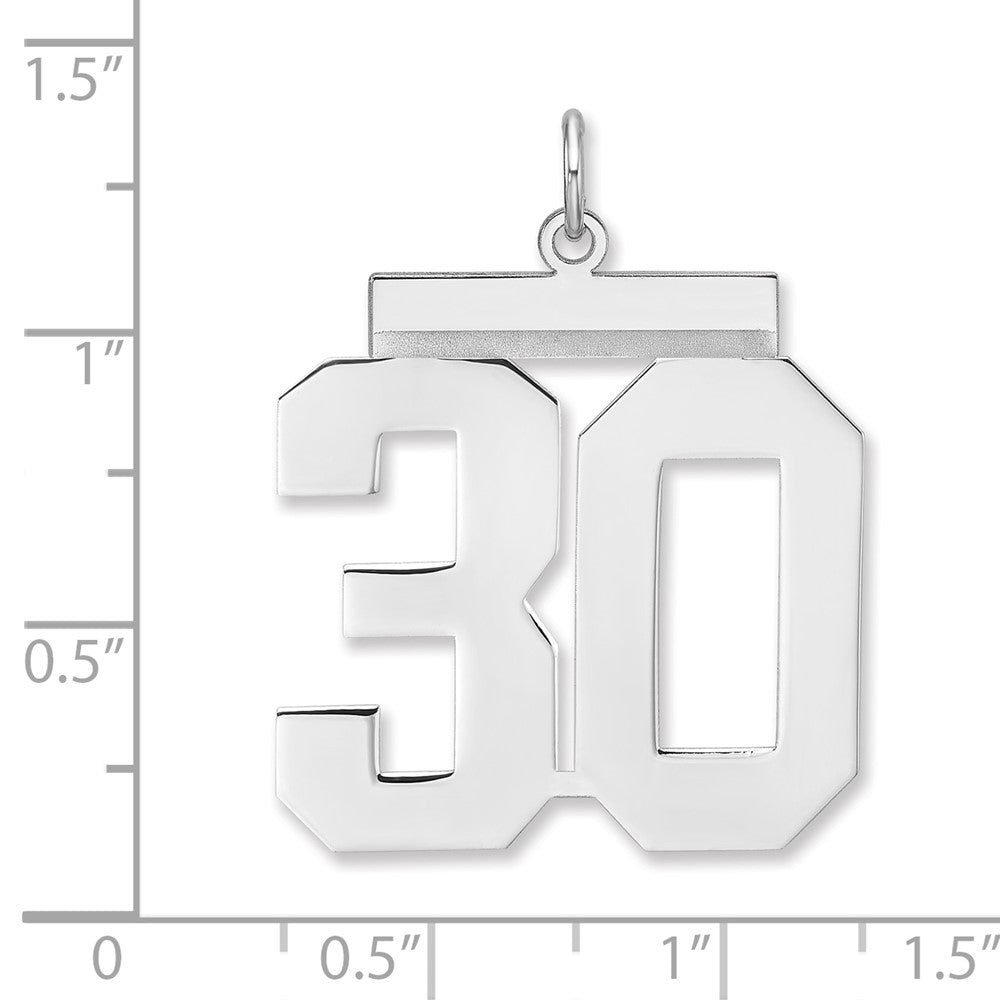 Alternate view of the Sterling Silver, Athletic Collection, XL Polished Number 30 Pendant by The Black Bow Jewelry Co.