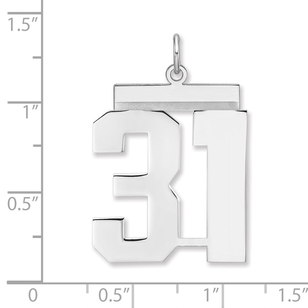 Alternate view of the Sterling Silver, Athletic Collection, XL Polished Number 31 Pendant by The Black Bow Jewelry Co.