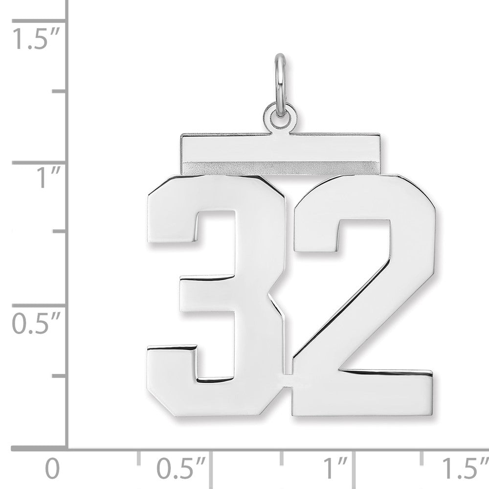 Alternate view of the Sterling Silver, Athletic Collection, XL Polished Number 32 Pendant by The Black Bow Jewelry Co.