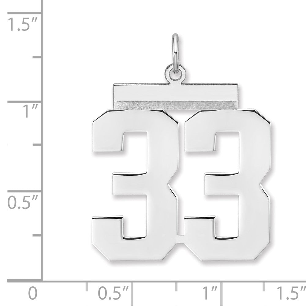 Alternate view of the Sterling Silver, Athletic Collection, XL Polished Number 33 Pendant by The Black Bow Jewelry Co.
